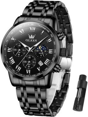 Olevs Men's Black Multifunction Waterproof Luminous Chronograph Wrist Watch